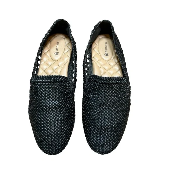 Birdies the Staling black faux leather woven slip on loafers size 8.5 flats - Picture 3 of 9
